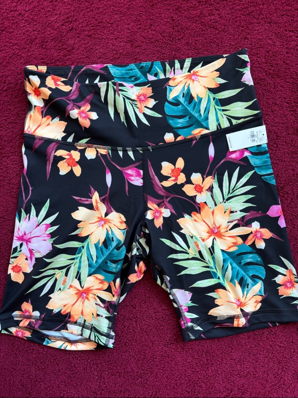 Old Navy Black Floral Bike Shorts with Orange & Teal Flowers